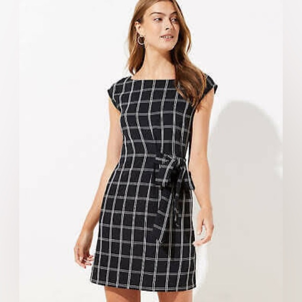 LOFT - Windowpane Side Tie Dress